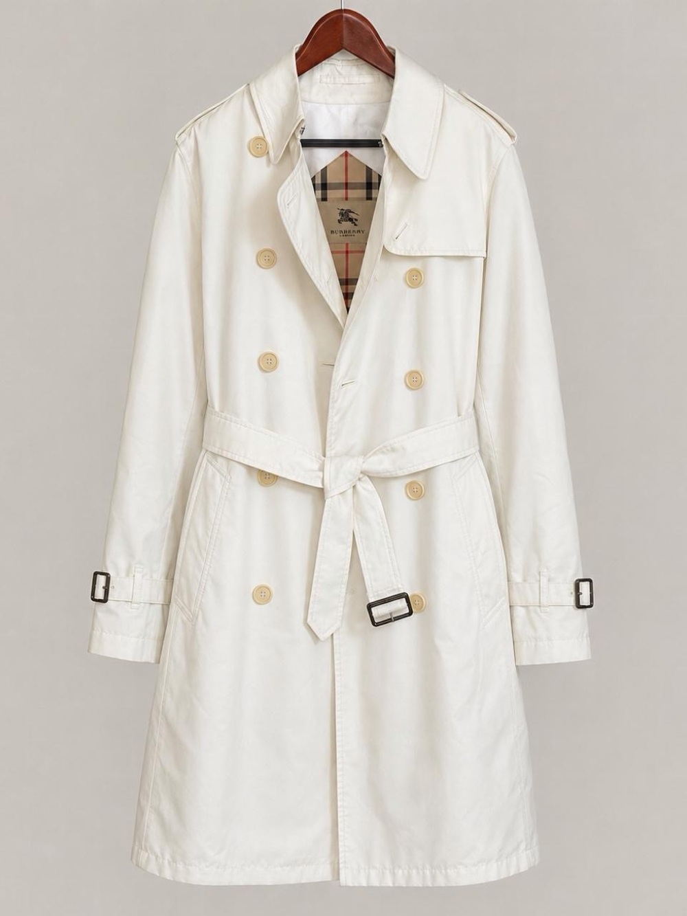 Burberry Cream Double Breasted Trench Coat Belt